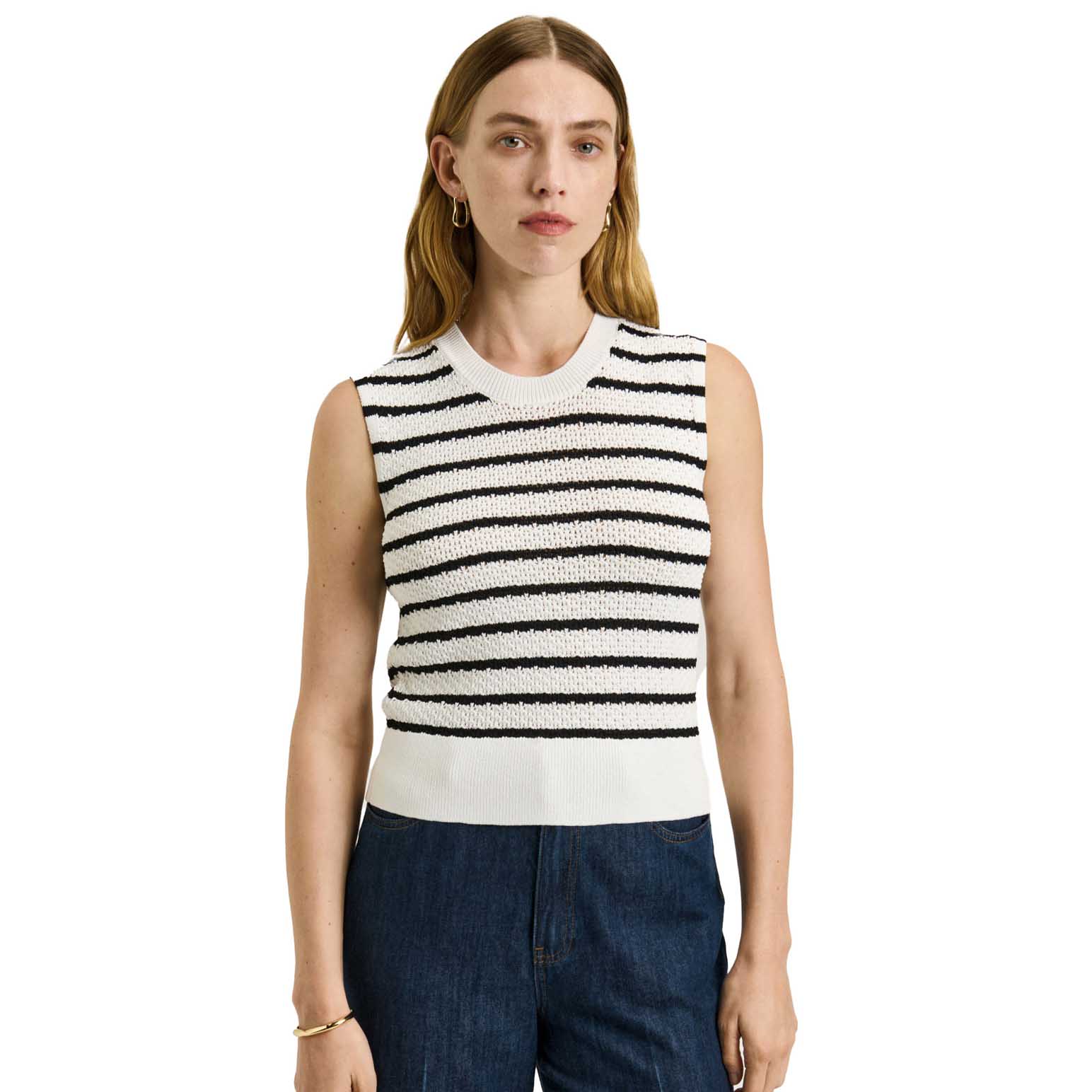 Veronika Maine Crochet Stripe Knit Tank